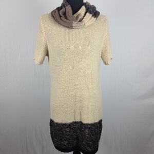 Cato Tan/Brown Short Sleeve Cowl Neck Sweater Dress Size L